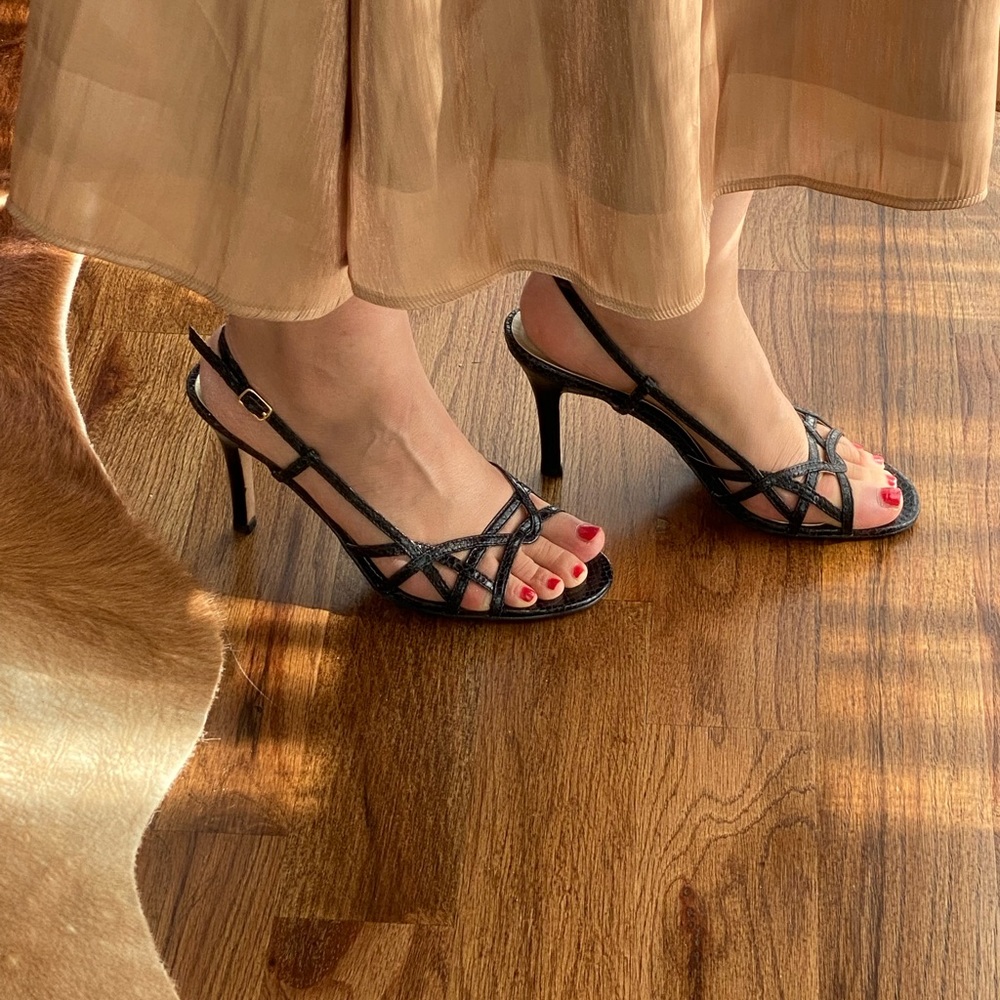 TALBOTS - Black Patent Leather Strappy Slingbacks - Sz 7.5